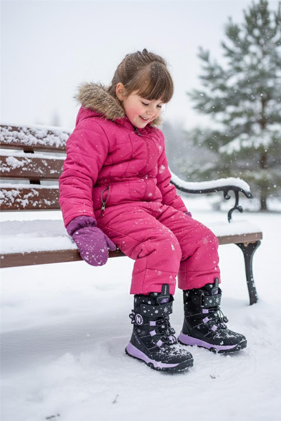 Ndrops YSEYL014 Kız Çocuk Kar Botu Siyah - Lila