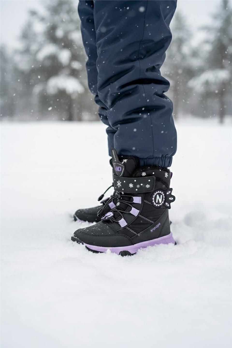 Ndrops YSEYL014 Kız Çocuk Kar Botu Siyah - Lila