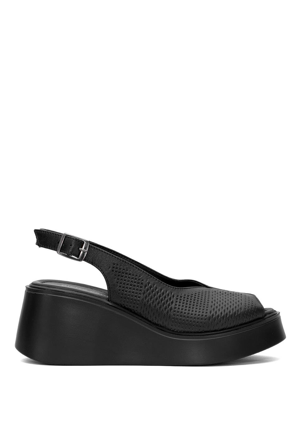 Pierre Cardin PC-54587 Kadın Hakiki Deri Dolgu Topuk Sandalet Siyah