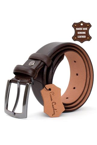Pierre Cardin PC401 Erkek 4 cm Hakiki Deri Kemer Kahverengi