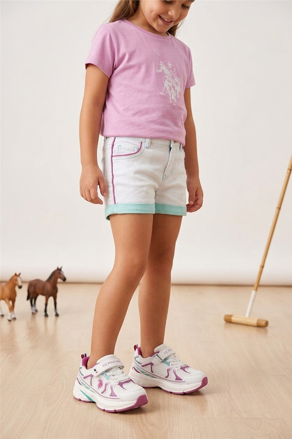 U.S. Polo Assn. 102155810 6P Sette JR 6FX Patik Kız Çocuk Yürüyüş Ayakkabısı Beyaz - Pembe