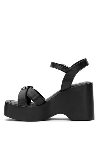 Venüs 2311531Y Kadın Hakiki Deri Dolgu Topuk Sandalet Siyah