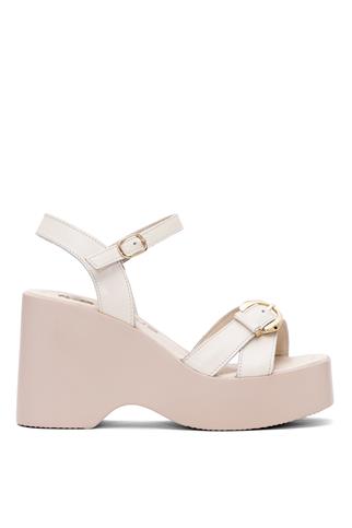 Venüs 2311531Y Kadın Hakiki Deri Dolgu Topuk Sandalet Bej