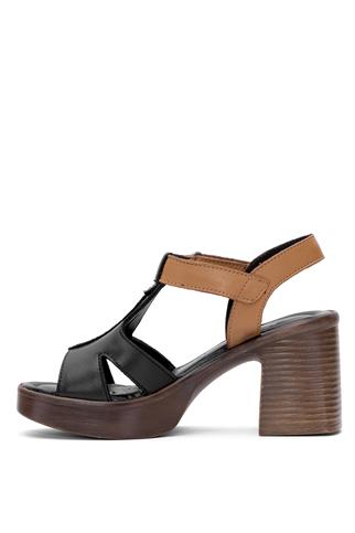 Venüs 2409804Y Kadın Hakiki Deri Topuklu Sandalet Siyah