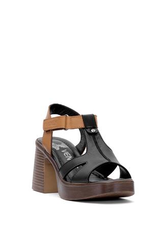 Venüs 2409804Y Kadın Hakiki Deri Topuklu Sandalet Siyah