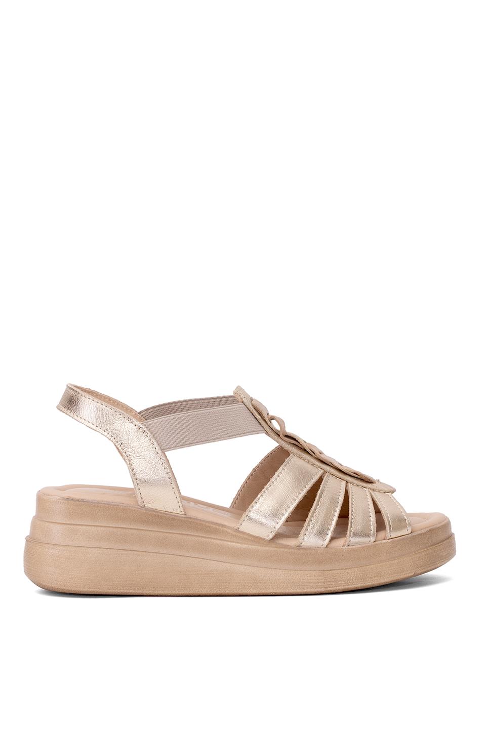 Venüs 2409912Y Kadın Hakiki Deri Dolgu Topuk Sandalet Altın