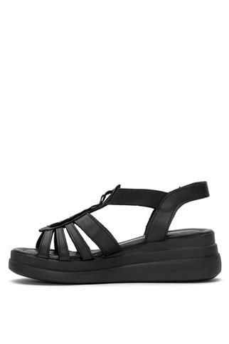 Venüs 2409912Y Kadın Hakiki Deri Dolgu Topuk Sandalet Siyah