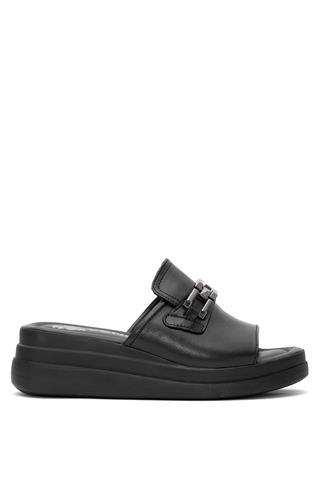 Venüs 2409915Y Kadın Hakiki Deri Dolgu Topuk Terlik Siyah