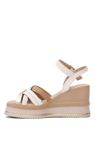 Venüs 2510902Y Kadın Hakiki Deri Dolgu Topuk Sandalet Bej