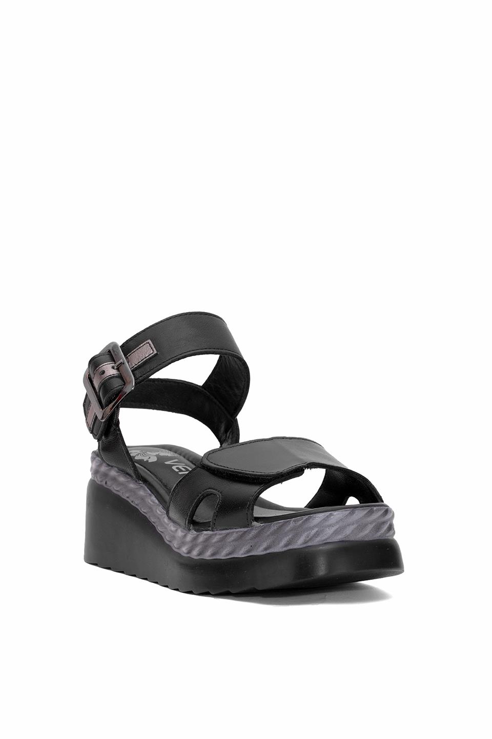 Venüs 2512303Y Kadın Hakiki Deri Dolgu Topuk Sandalet Siyah