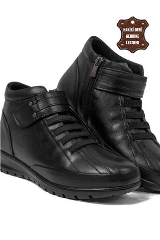 Voyager 7118 Kadın Hakiki Deri Düz Bot Siyah