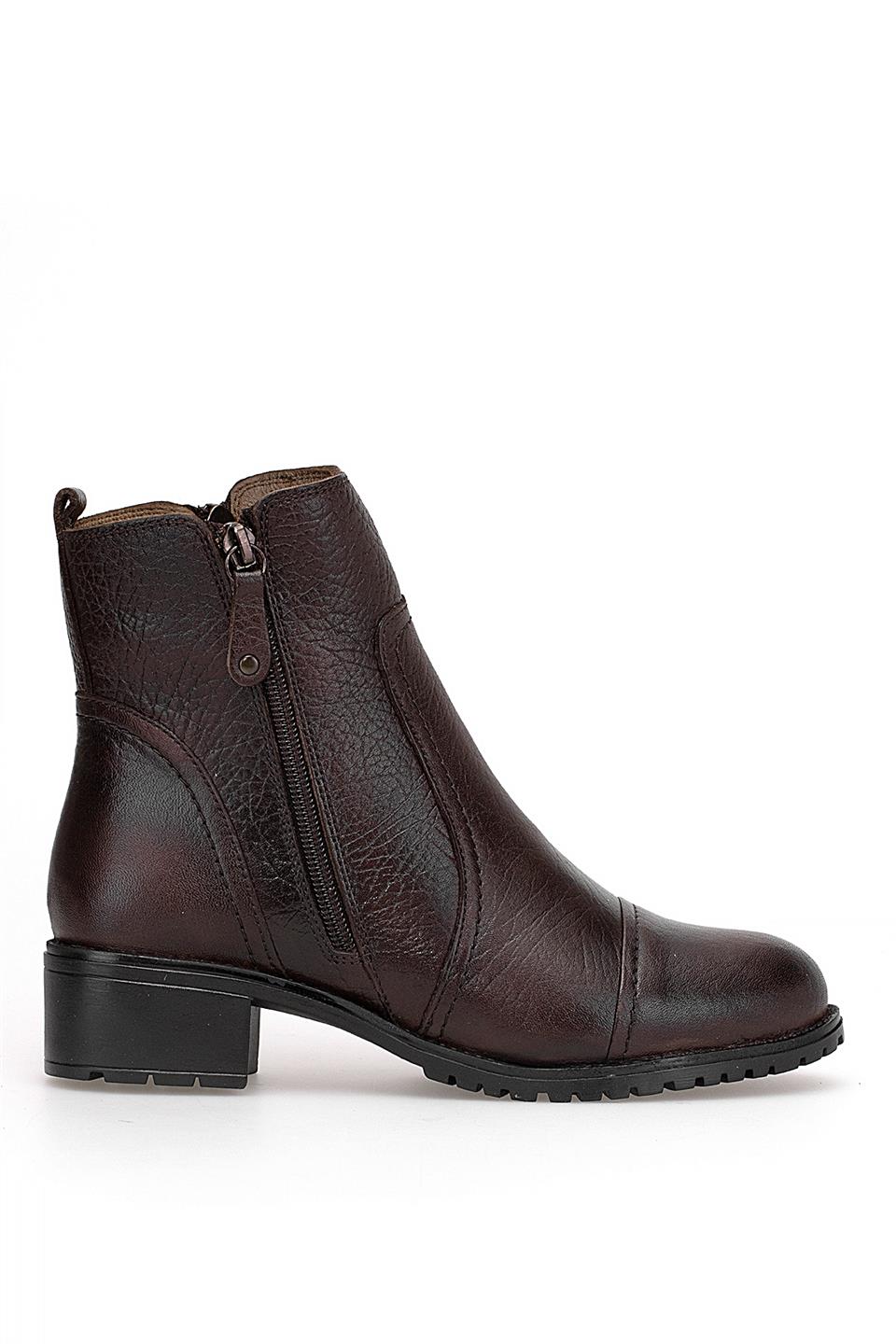 Voyager 7550 Kadın Hakiki Deri Topuklu Bot Kahverengi