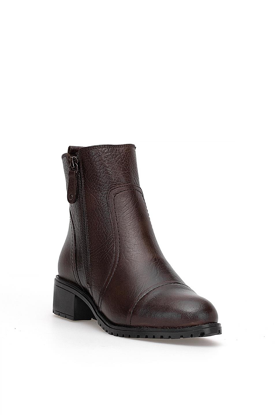 Voyager 7550 Kadın Hakiki Deri Topuklu Bot Kahverengi