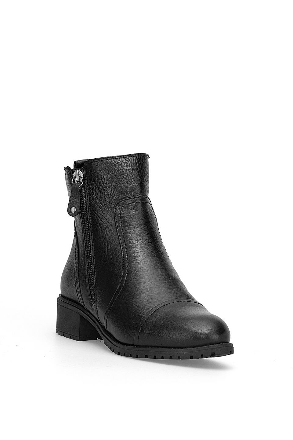 Voyager 7550 Kadın Hakiki Deri Topuklu Bot Siyah