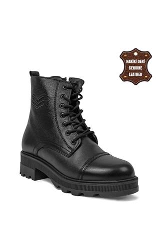 Voyager 8892 Kadın Hakiki Deri Topuklu Bot Siyah