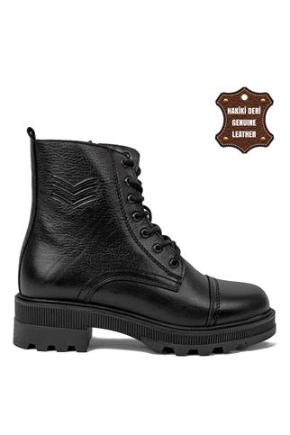 Voyager 8892 Kadın Hakiki Deri Topuklu Bot Siyah