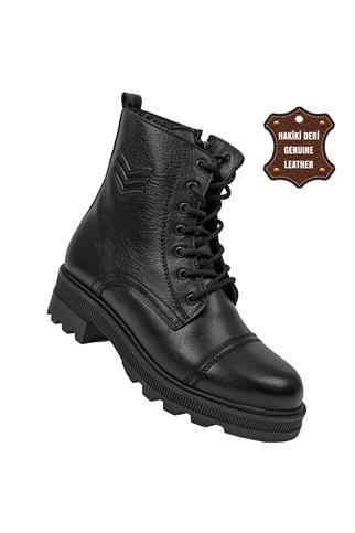 Voyager 8892 Kadın Hakiki Deri Topuklu Bot Siyah