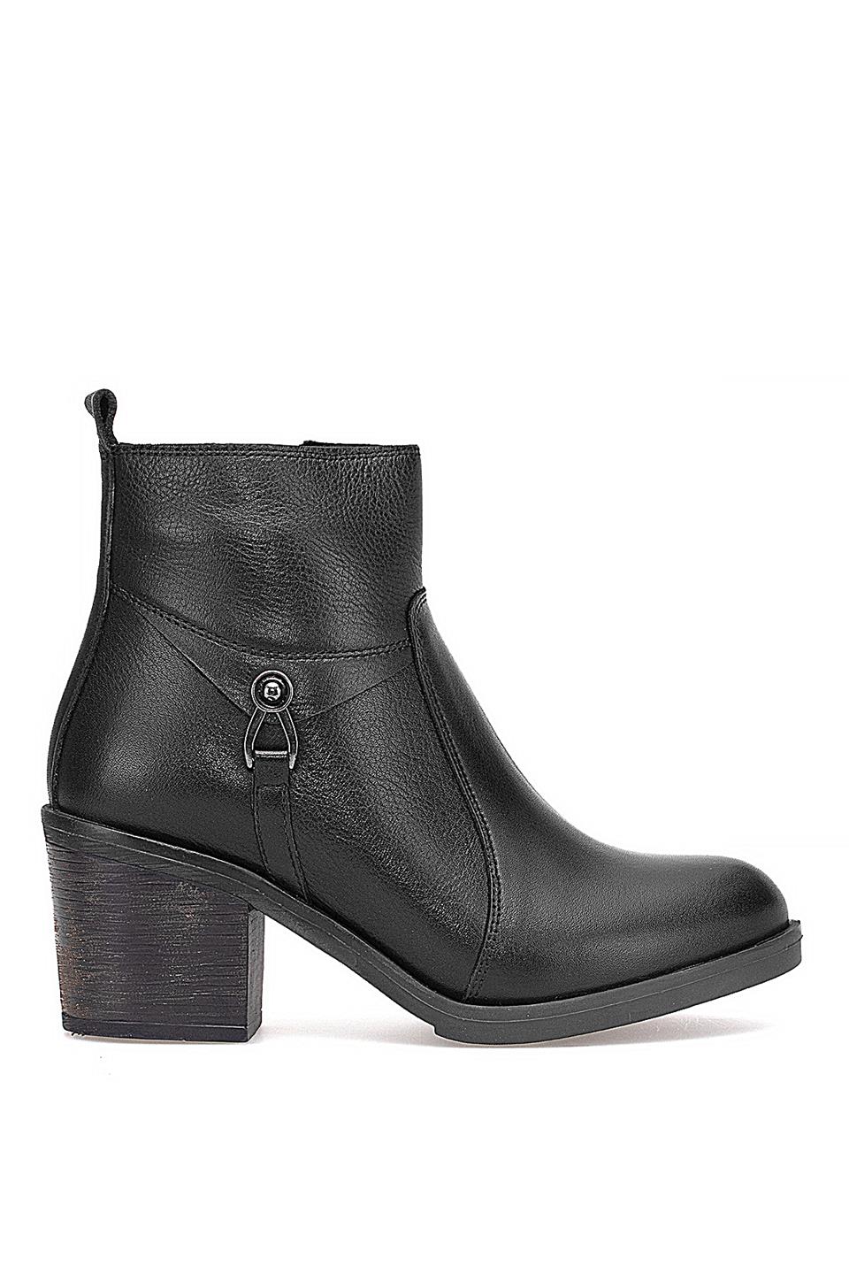 Voyager 9361 Kadın Hakiki Deri Topuklu Bot Siyah