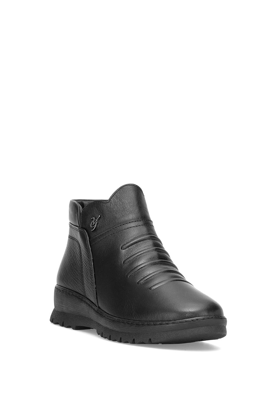 Voyager B001 Kadın Hakiki Deri Düz Bot Siyah