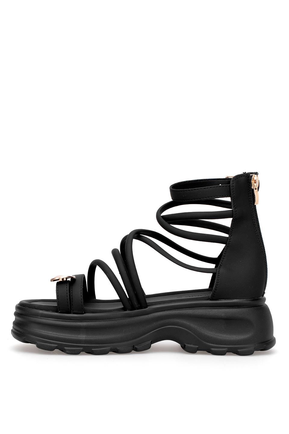 Voyager B119 Kadın Hakiki Deri Düz Sandalet Siyah