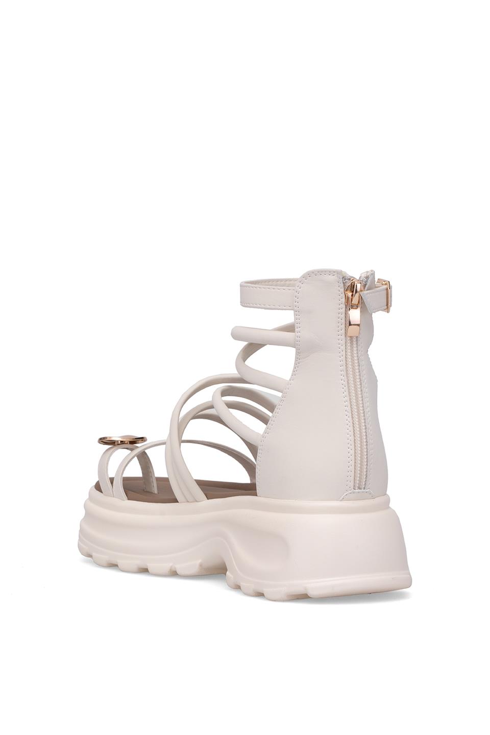 Voyager B119 Kadın Hakiki Deri Düz Sandalet Krem