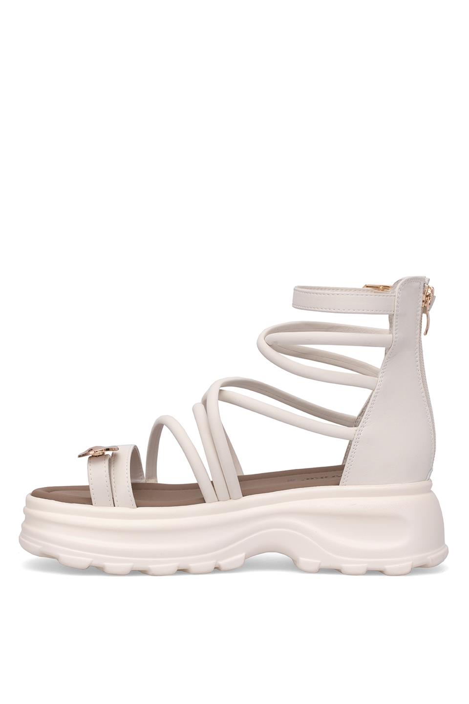 Voyager B119 Kadın Hakiki Deri Düz Sandalet Krem