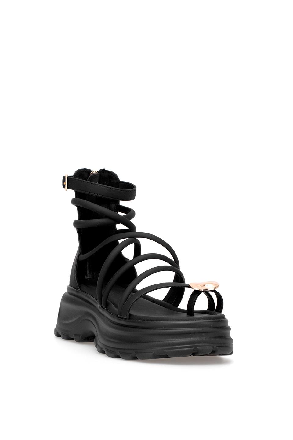 Voyager B119 Kadın Hakiki Deri Düz Sandalet Siyah