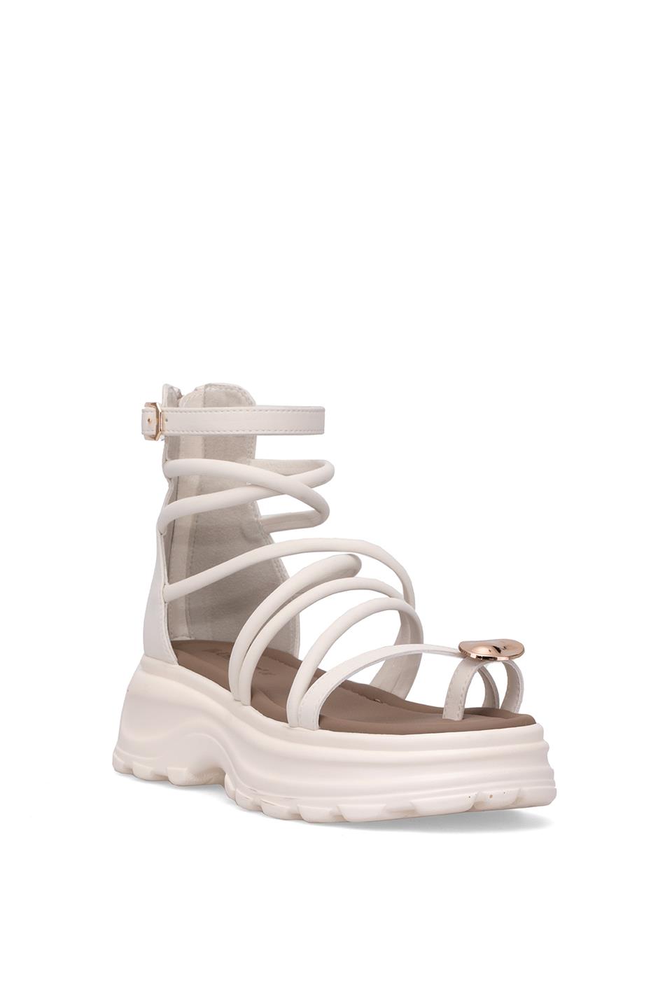 Voyager B119 Kadın Hakiki Deri Düz Sandalet Krem