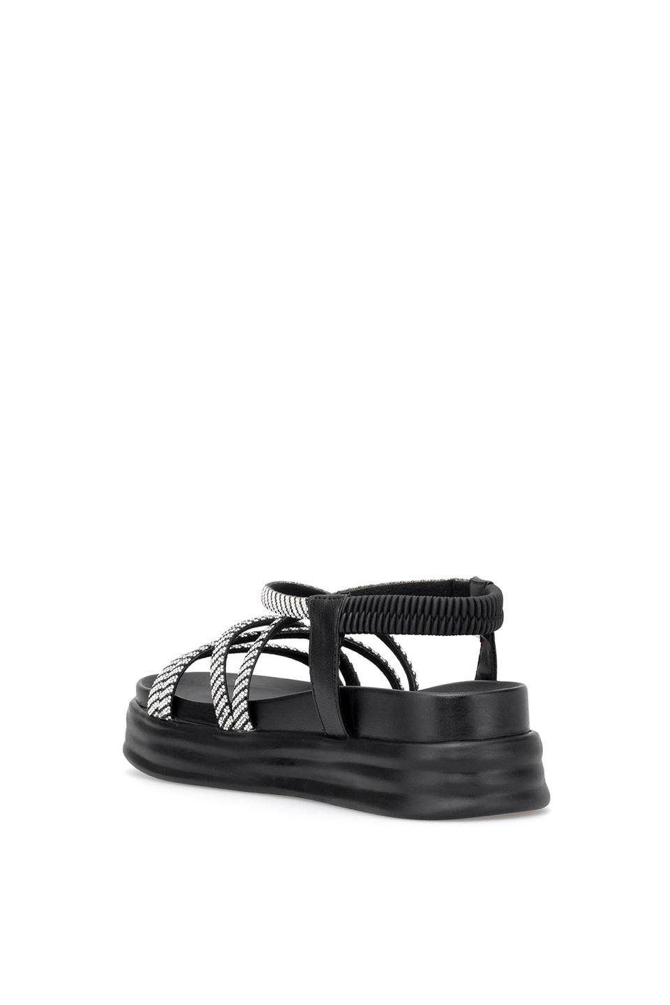 Voyager B144 Kadın Hakiki Deri Düz Sandalet Siyah