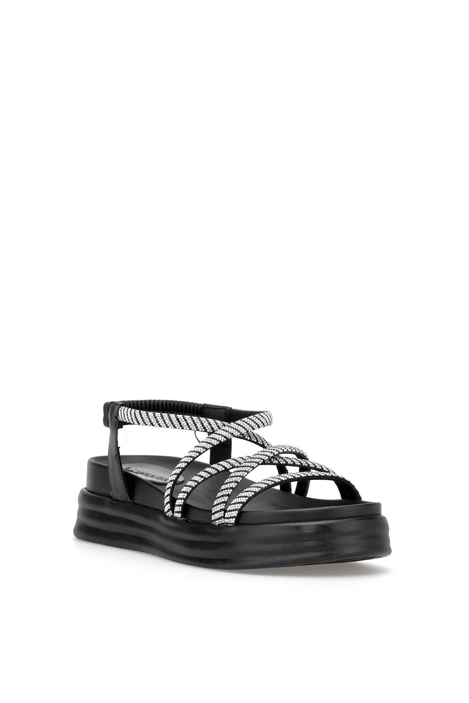 Voyager B144 Kadın Hakiki Deri Düz Sandalet Siyah