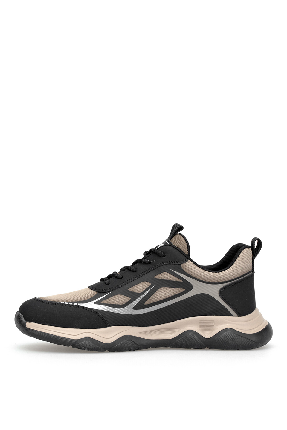 Voyager E087T Erkek Deri-Tekstil Klasik Sneaker Siyah - Bej
