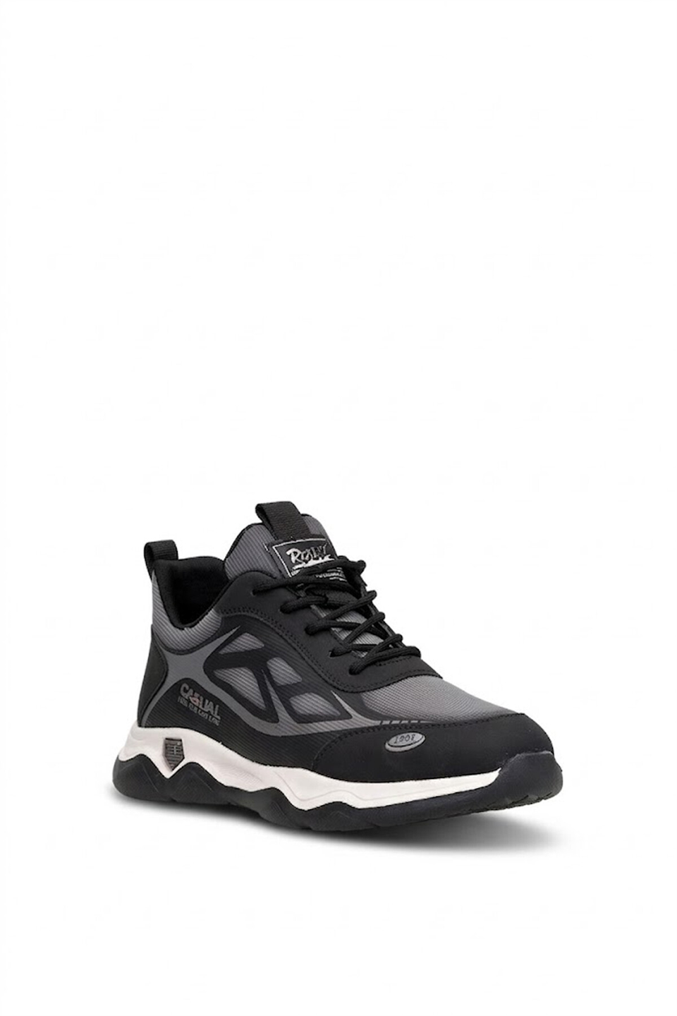 Voyager E087T Erkek Deri-Tekstil Klasik Sneaker Siyah - Gri