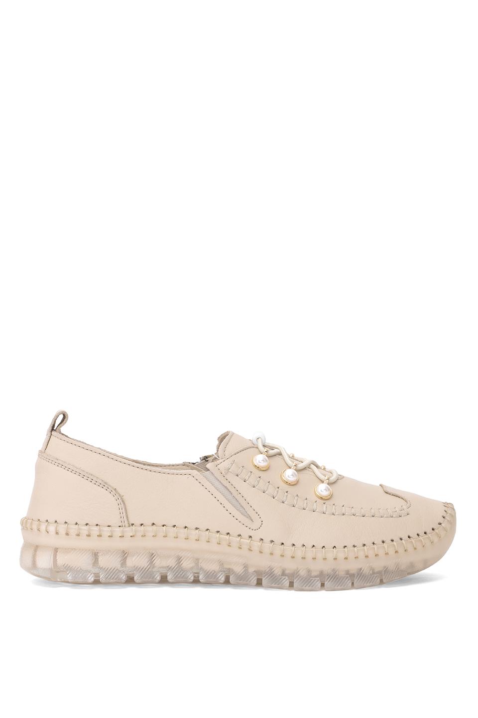 Voyager Y9871 Kadın Hakiki Deri Ortopedik Casual Ayakkabı Bej