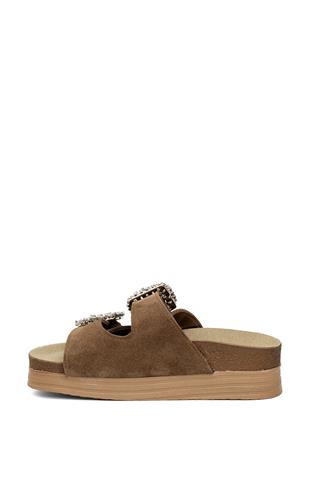 Zeyn 7775S Kadın Hakiki Deri Düz Terlik Taba