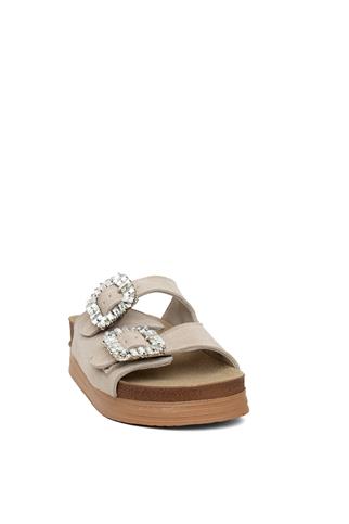 Zeyn 7775S Kadın Hakiki Deri Düz Terlik Bej