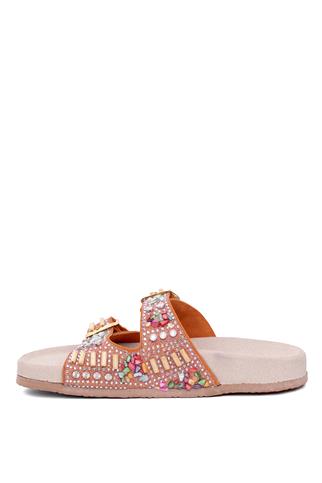 Zeyn 7803N Kadın Hakiki Deri Düz Terlik Turuncu