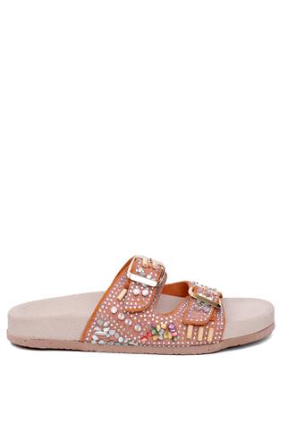 Zeyn 7803N Kadın Hakiki Deri Düz Terlik Turuncu