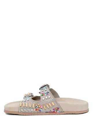 Zeyn 7803N Kadın Hakiki Deri Düz Terlik Bej