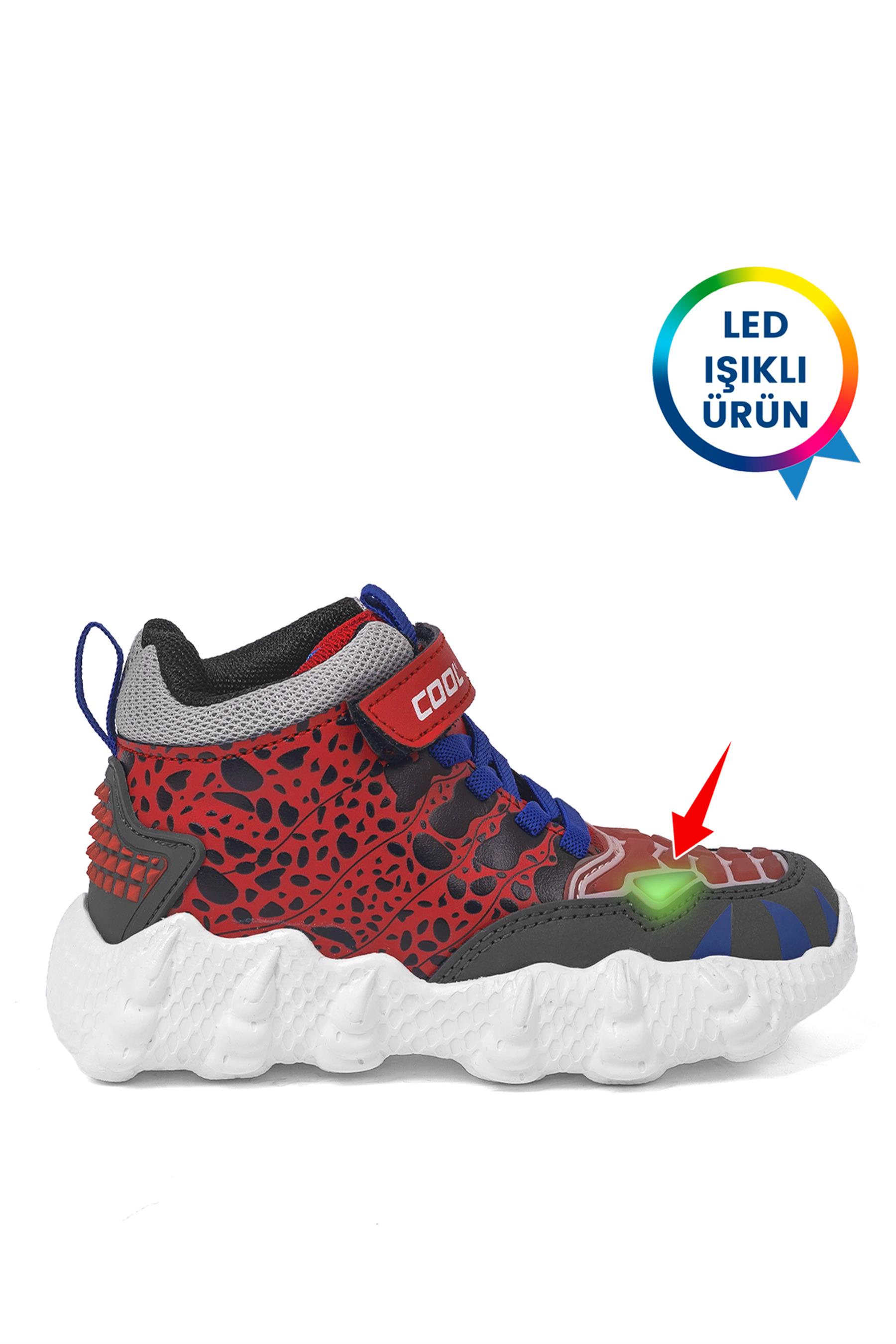Cool Godzilla Patik Erkek Çocuk Işıklı Hi Sneaker Kırmızı