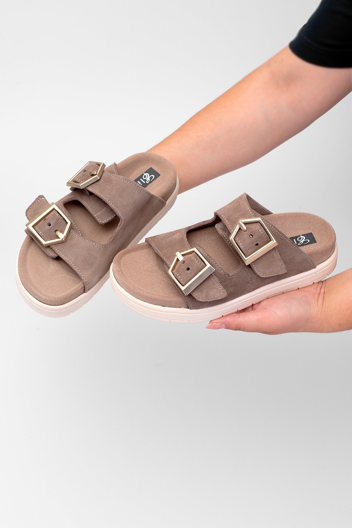 Elit Amoretta Kadın Hakiki Deri Düz Terlik Vizon