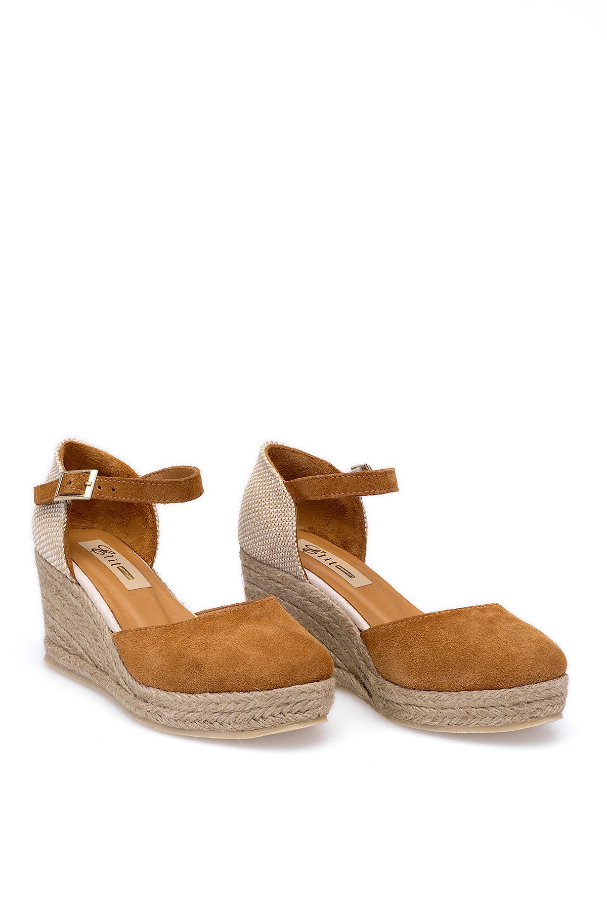 Elit Anastelle Kadın Hakiki Süet Deri Dolgu Topuk Sandalet Taba