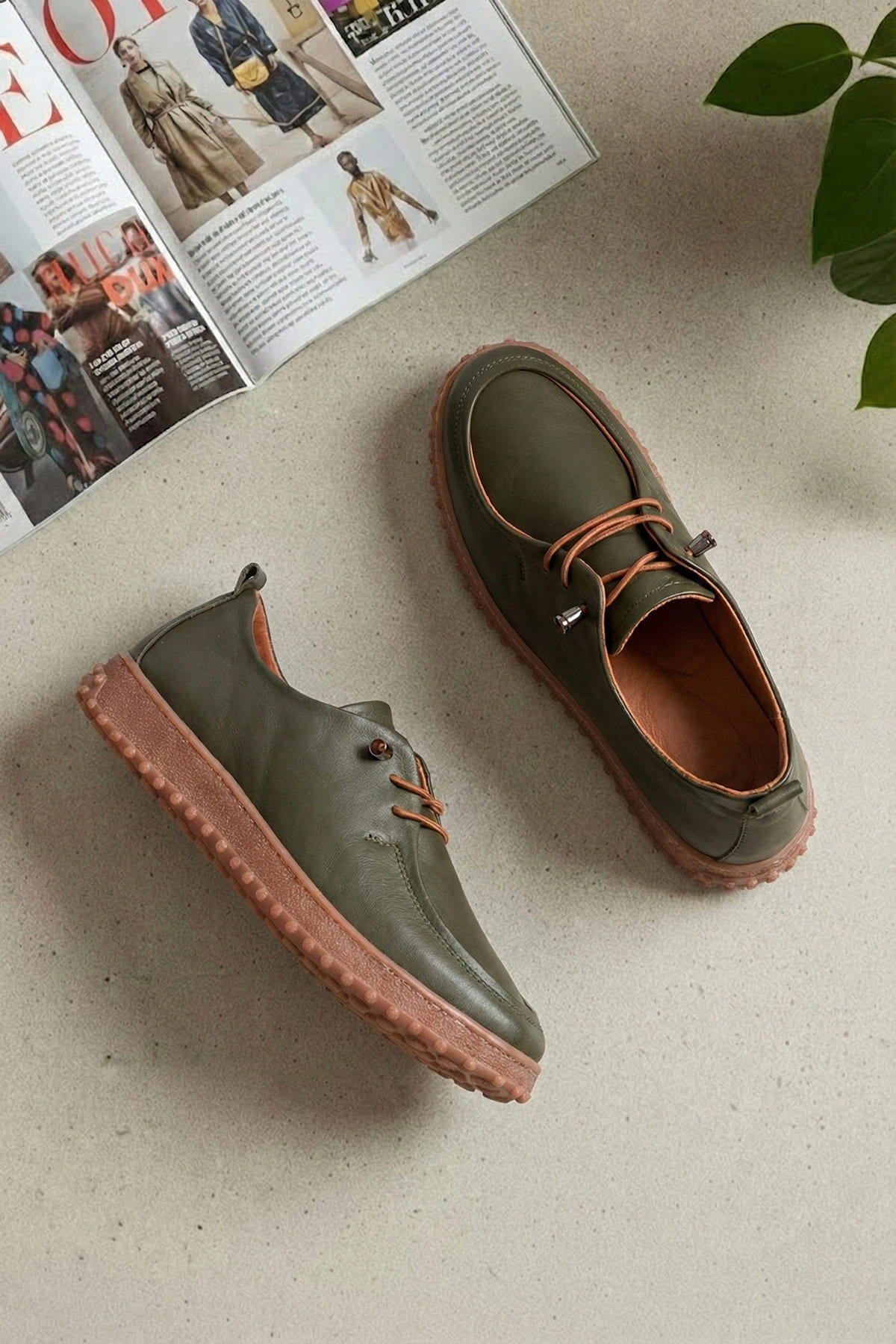 Elit ASSCL100 Kadın Hakiki Deri Casual Ayakkabı Haki