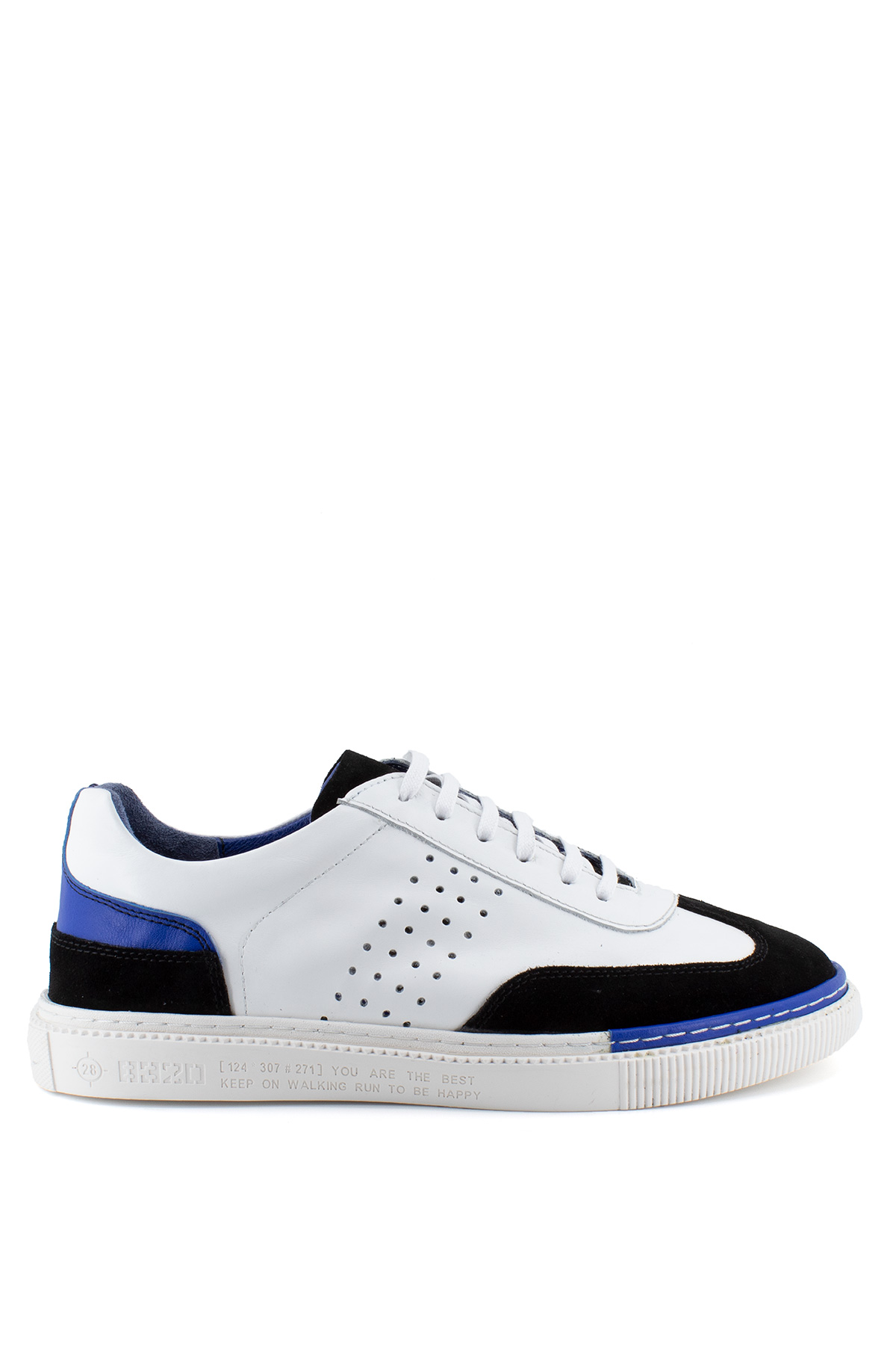 Elit C7701 Erkek Hakiki Deri Sneakers Ayakkabı Beyaz - Siyah