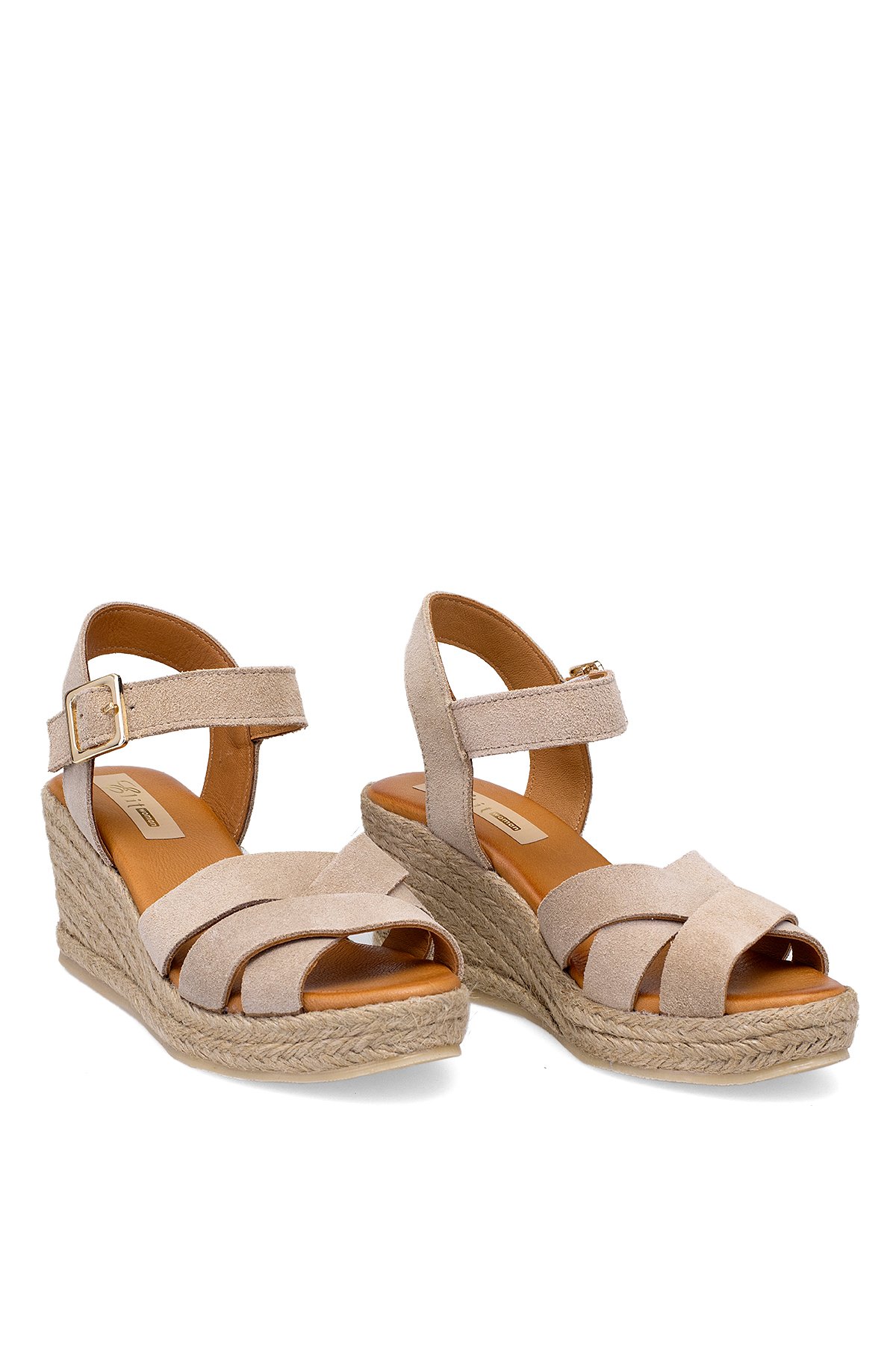 Elit Delina Kadın Hakiki Süet Deri Dolgu Topuk Sandalet Bej