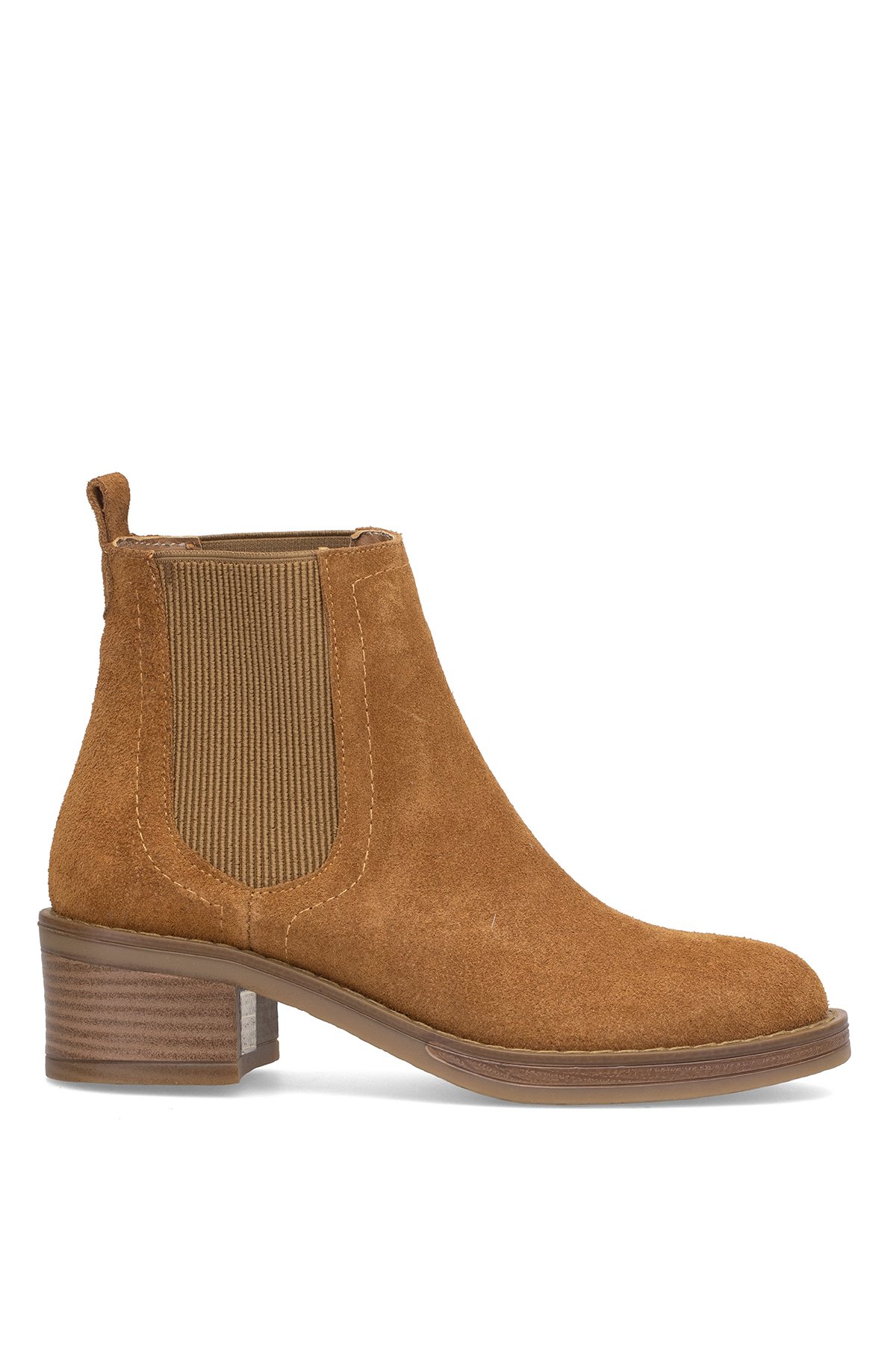 Elit Evelindra Kadın Hakiki Süet Deri Chelsea Bot Taba