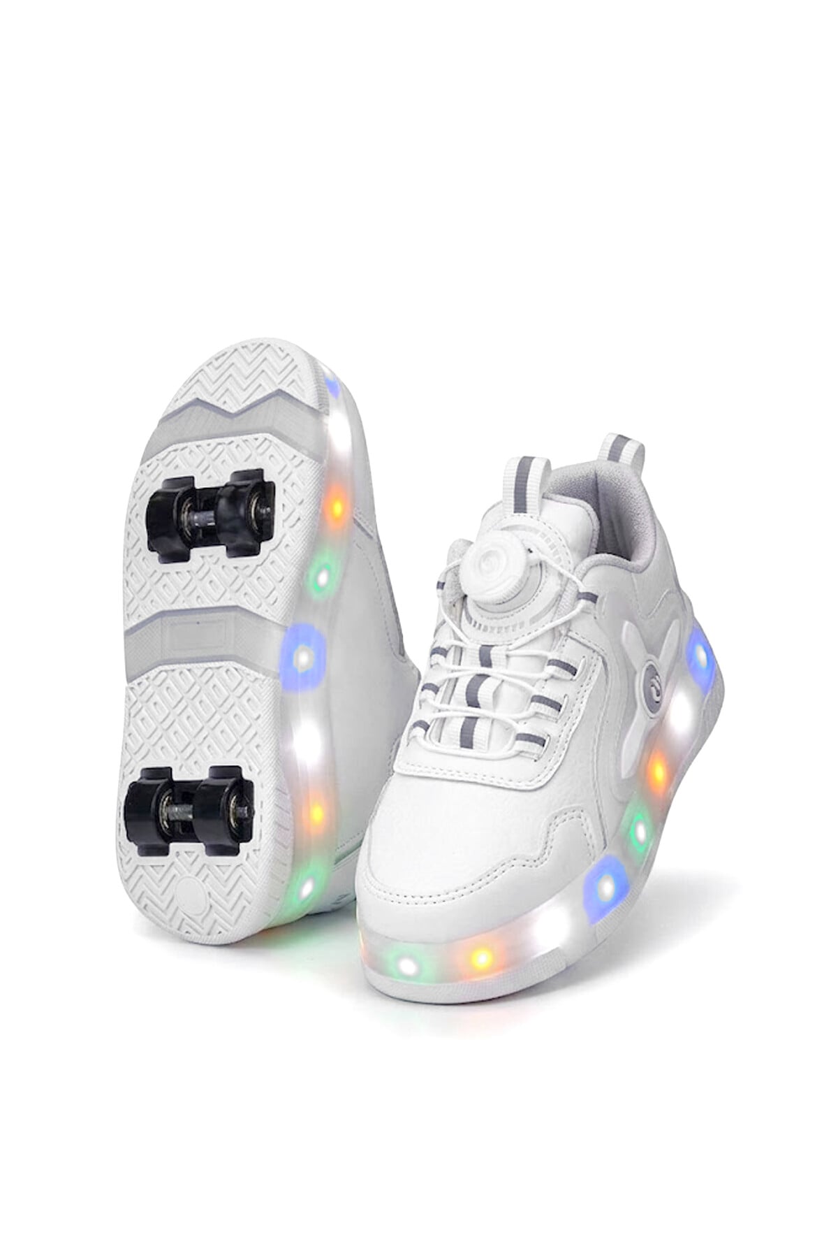 Elit EYL034 Erkek Çocuk RGB LED Işıklı Çıkarılabilir Tekerlekli PATEN Ayakkabı Beyaz