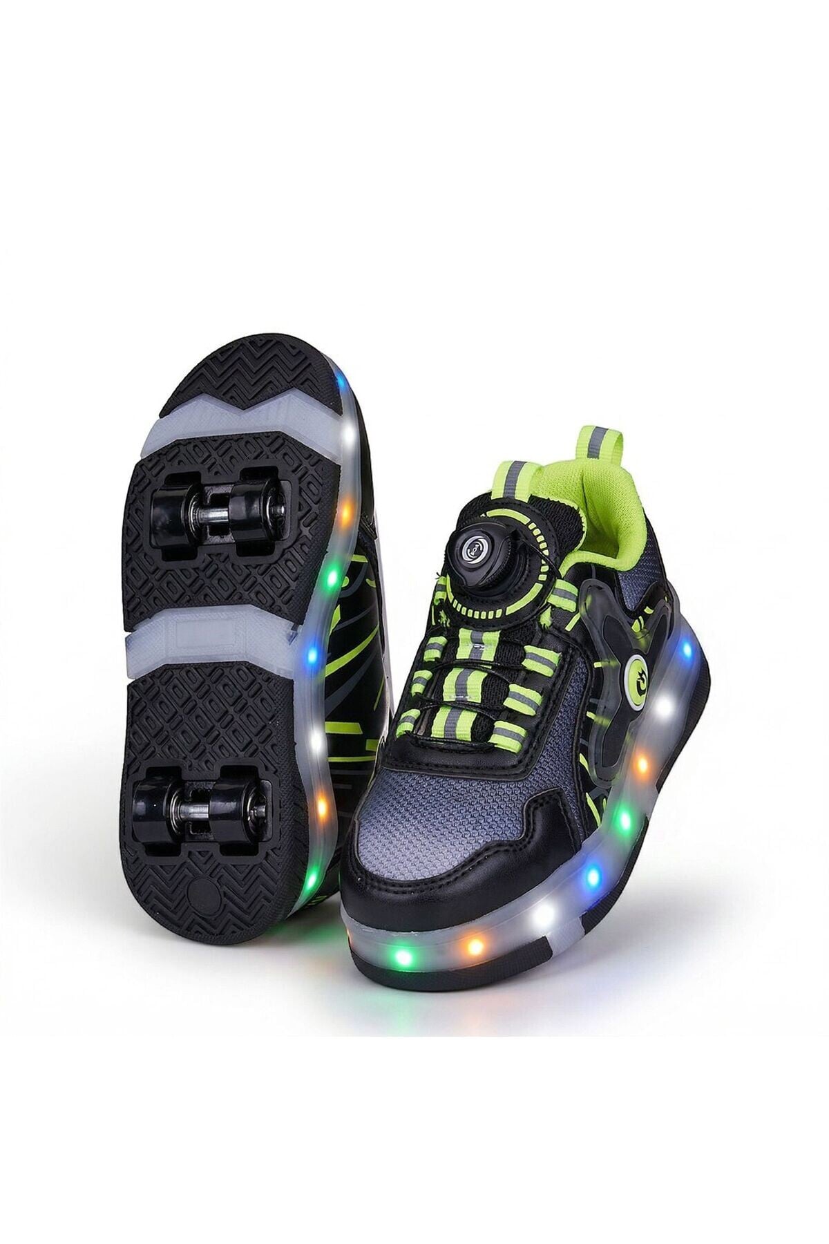 Elit EYL034 Erkek Çocuk RGB LED Işıklı Çıkarılabilir Tekerlekli PATEN Ayakkabı Siyah - Sarı