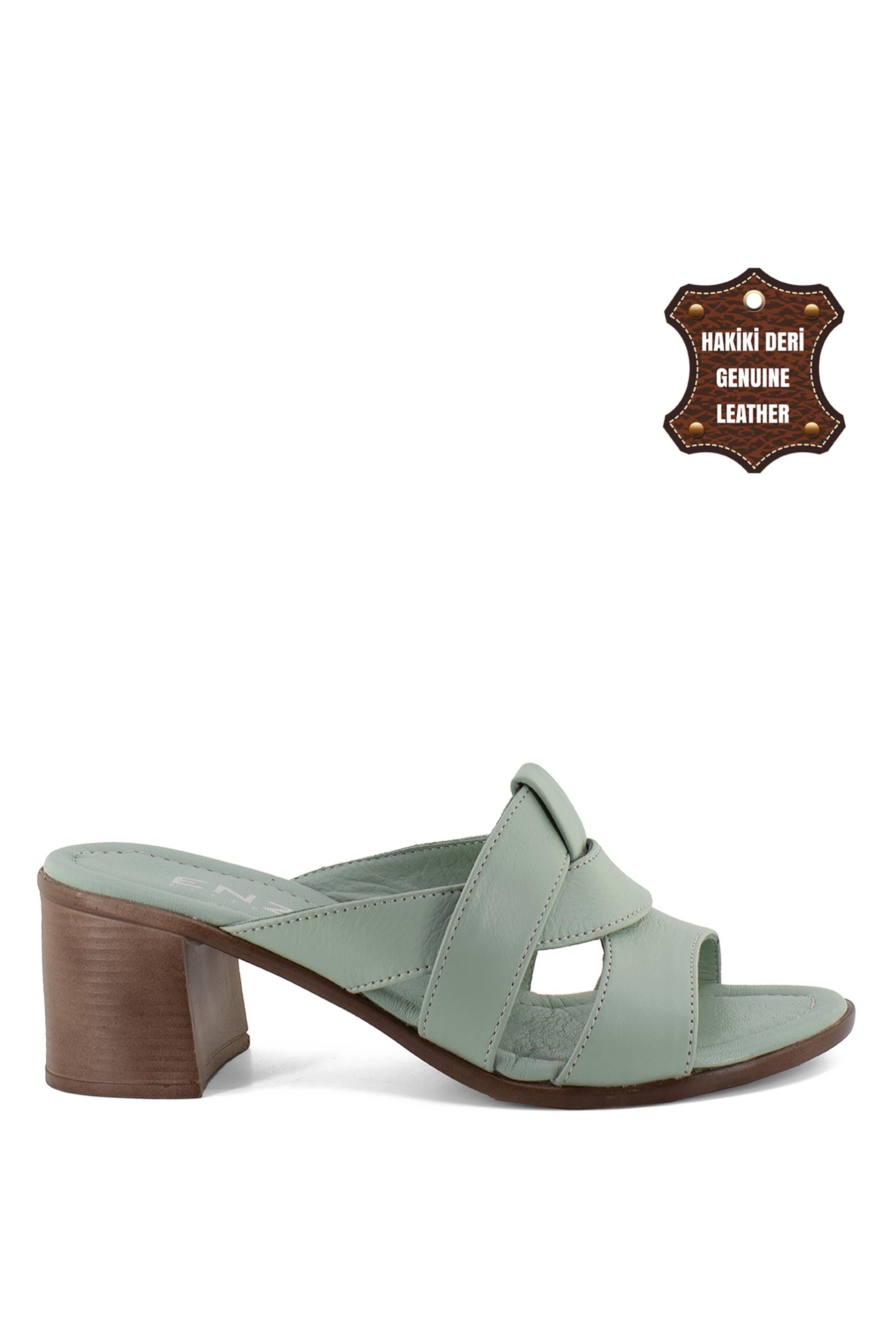 Elit Koc1504C Kadın Hakiki Deri Terlik Su Yeşili