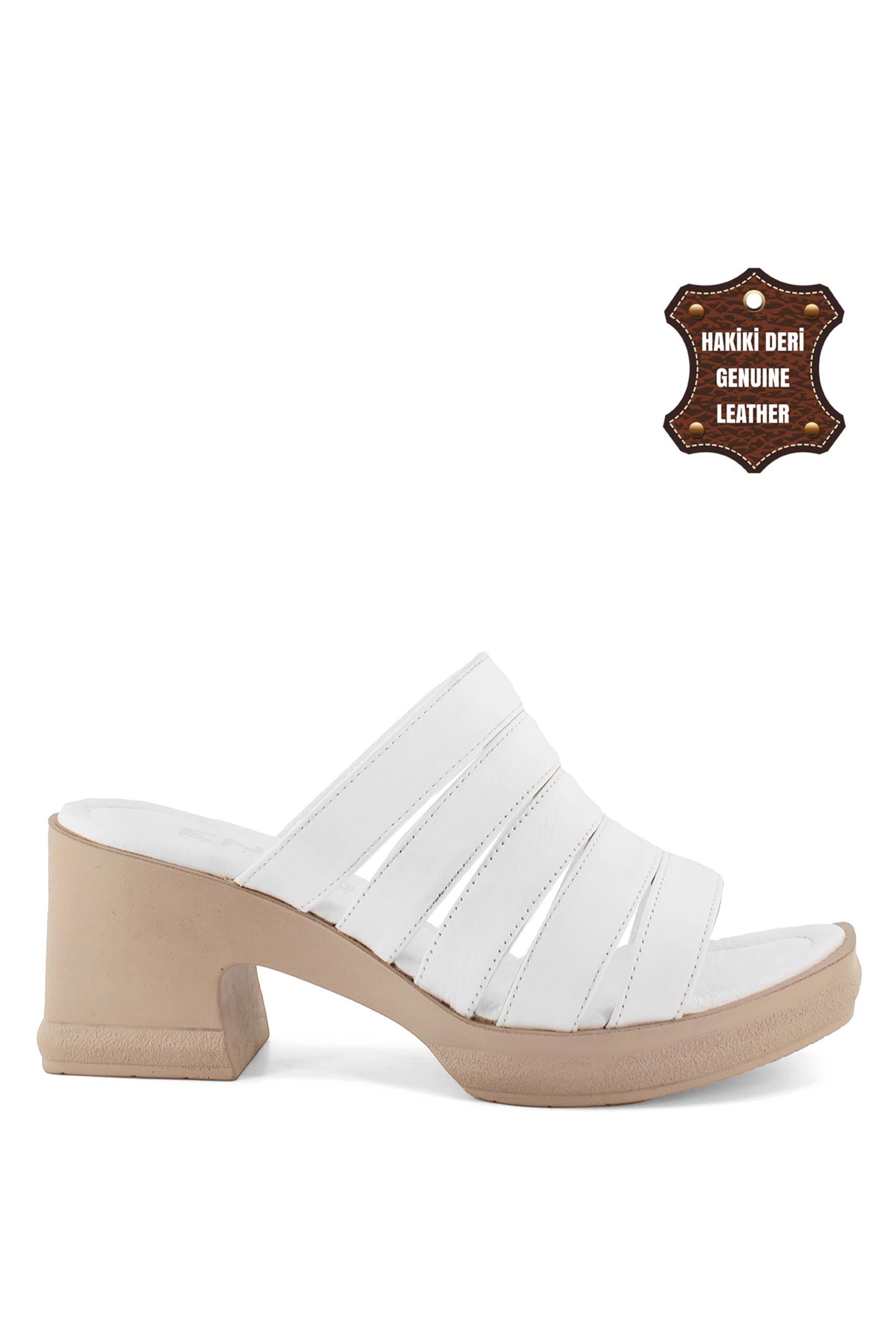 Elit Koc5004C Kadın Hakiki Deri Terlik Beyaz