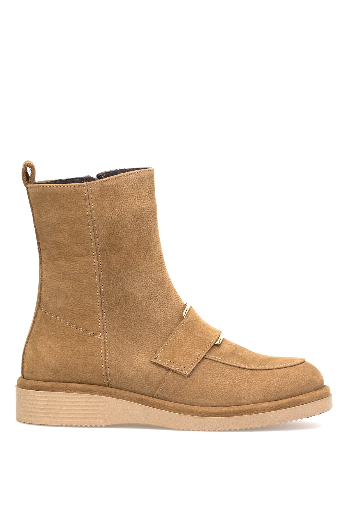 Elit Lorivane Kadın Hakiki Nubuk Deri Düz Bot Taba